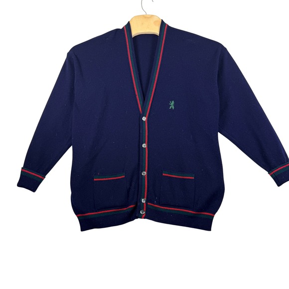 Windsor House Other - Windsor House Mens Navy Blue Wool Cardigan Sweater Striped Trim England XL